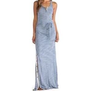 Nation LTD Maxi Dress Button Front Self Tie Back Sleeveless Racerback Blue Small